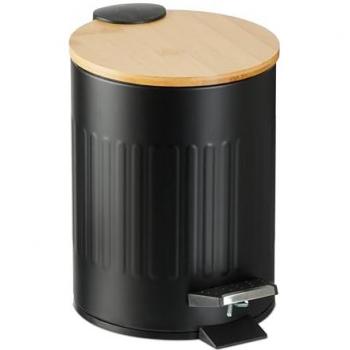 3 Litre Soft-Close Step Bin, Removable Inner, Bathroom, Metal, Bamboo, Black