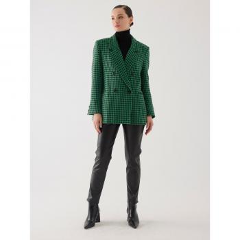 Blazer vert à double boutonnage oversize motif pied-de-poule