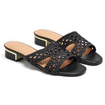 Mules de piel trenzada Linn en negro
