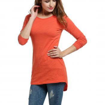 Meaneor Damen Langarm Shirt Basics Shirt Longshirt Tunika Bluse T-Shirt Baumwolle Oberteil Asymmetrisch, Braun, EU 44 (Herstellergröße: XXL)