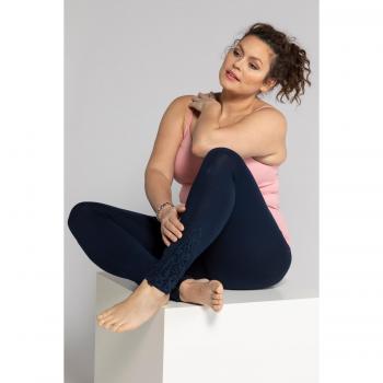 Plus Size Lace Trim Stretch Knit Leggings, Women, Blue, Size: 40/42, Viscose, Ulla Popken