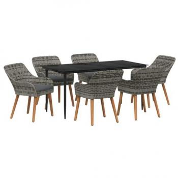 Vita XL Set di tavolo e sedie per giardino, 7 pezzi, grigio poli‑rattan