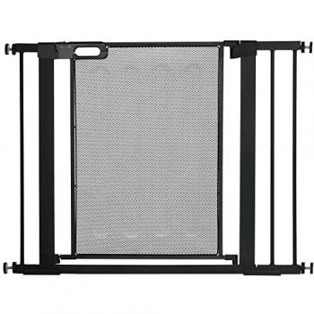 Barrière de sécurité animaux - longueur réglable dim. 75-103 cm - porte double verrouillage, ouverture double sens -sans perçage - acier ABS noir