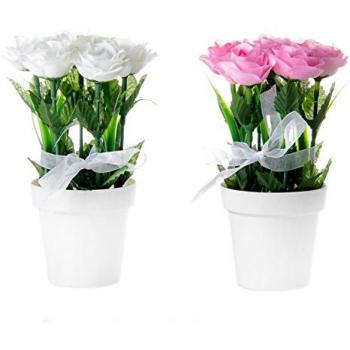 Adornos florales Pack 2 Plantas rosas poliester en maceta de plastico