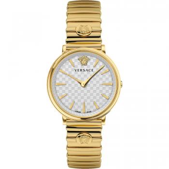 Versace Elegance 2025: Pulsera de Oro Amarillo y Dial Blanco – VE8104822