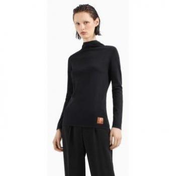Armani Exchange Outlet 2024 Jersey Mujer con Gorro y Parche ASV Negro
