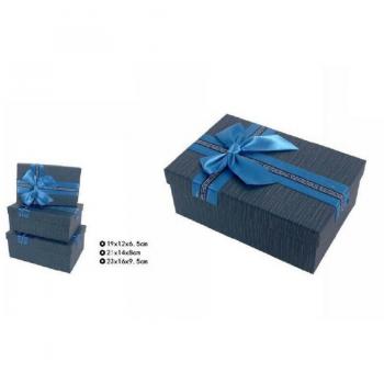 Set de Cajas de Regalo Azul Rectangulares con Lazo – 3 unidades