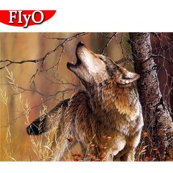 Loup en Broderie Diamant 5D – Motif Point de Croix Automnal 20x30 cm