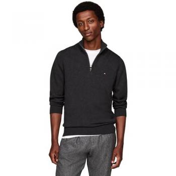 Men's Tommy Hilfiger Organic Cotton Cashmere Zip-Mock Sweater - Grey - Size: 38/Regular