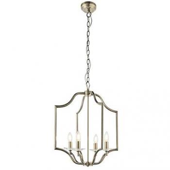Endon Lainey 4 Light Ceiling Pendant Antique Brass Plate & Clear Crystal Glass, E14
