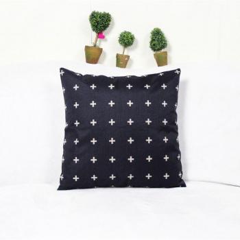 Geometric Pattern Cushion Cover - Black and White Linen Pillow, 45x45cm