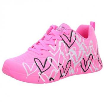 Skechers Uno Lite Freizeitschuhe – Damen, Herzdesign, Pink, 38