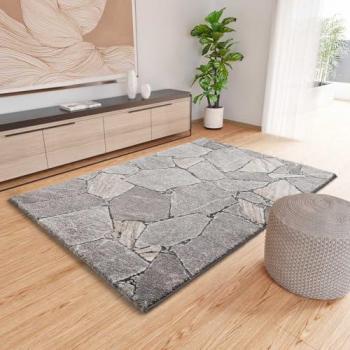 Alfombra Gris Mármol Shaggy – 140x200 cm