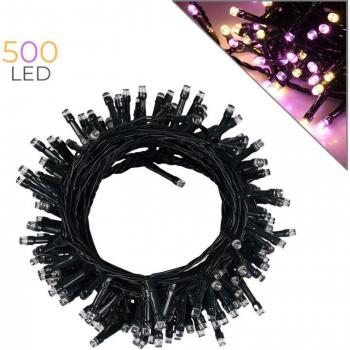 Catena Luminosa Natale 500 LED Rosa e Gialla, 25 Metri, Filo Verde – Trasformatore Low Voltage per Interni ed Esterni