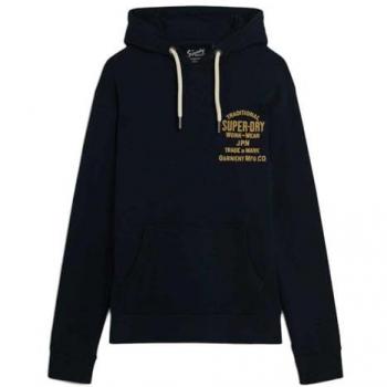 Sudadera Superdry para hombre con capucha y gráfico flocado en el pecho Workwear marino (L)