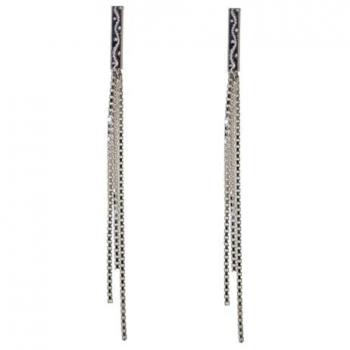 Pendientes Largos Plata Ley 925m Mujer 5 Cm. Tres Cadenas Venecianas