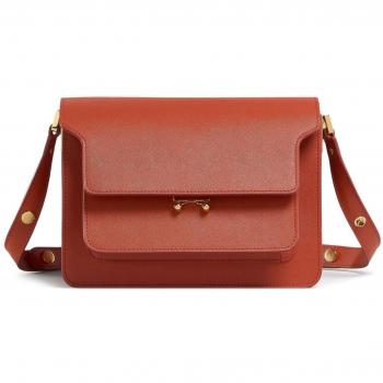 Sac Trunk moyen en cuir rouge saffiano