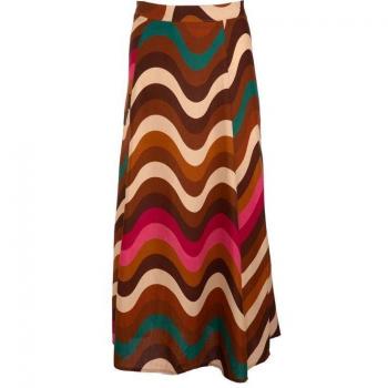 Fusta midi Daltrey cioccolato con strisce larghe