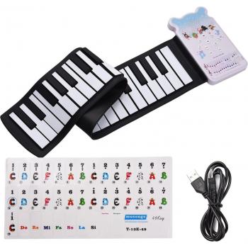 Piano Eléctrico Compacto, Teclas Enrollable, Efecto Trill y Echo, 6 Demos Incluidas