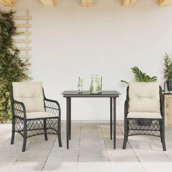 Set Bistrò 3 pezzi con Cuscini Nero in Polyrattan