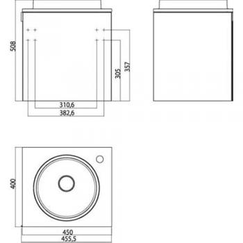 Lavabo invité Emco Asis 450 mm (fonte minérale) avec poignée de porte à gauche et trous pour robinet à droite
