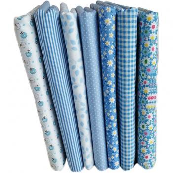 Tissu floral bleu en coton - 7 pièces