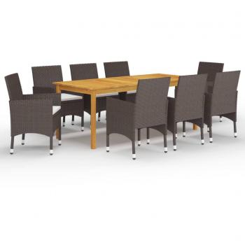 Vidaxl's 9 Piece Garden Dining Set with Cushions in Brown