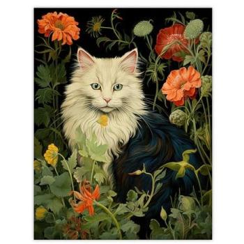 Cat & Peony Floral Poster