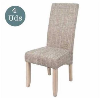 DEMEYERE Sillas para Comedor o Salon tapizadas en Color Arena y Estructura de Pino - PACK 2 SILLAS