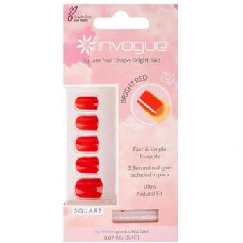 Invogue Bright Red Medium Length Square False Nails