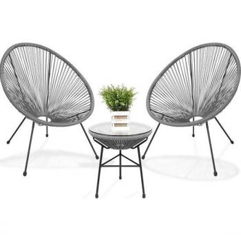 Set de bistro Acapulco LifeGoods - Chaises et table - 3 pièces - Gris