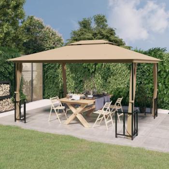 Vidaxl Gazebo with Sidewalls & Double Roofs 3x4 m Taupe
