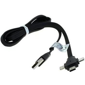 EOL 1m USB 2.0 3-in-1 Daten- und Ladekabel für iPhone, Micro USB und USB C - Schwarzes Flachband