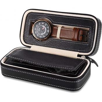 Boîte de voyage pour montres en cuir PU avec fermeture éclair