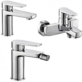 Tris rubinetti miscelatori bidet lavabo esterno vasca linea asia cromata bagno