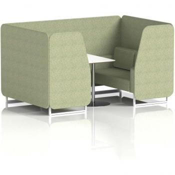 Brixworth Executive 4‑Seat Office Booth – Front Panel, White Legs, Silver‑Legged Table, Rivet Fabric