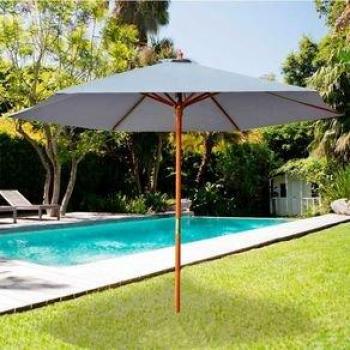 D300 Hexagonal Patio Parasol – Grey Anthracite Wooden Stand