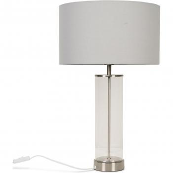 Brushed Chrome & Clear Tube Table Lamp with Large Dark Grey Lampshade