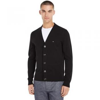 Tommy Hilfiger Herren Strickjacke Essential Cotton Cardigan Größe L, schwarz