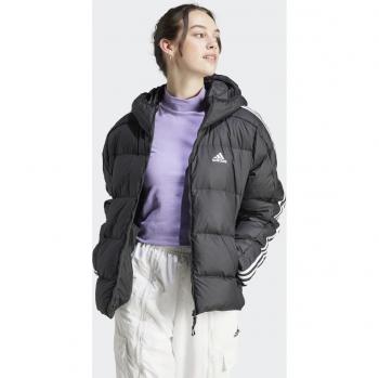 Giacca con cappuccio adidas Essentials 3 Strisce Mid Down donna nera