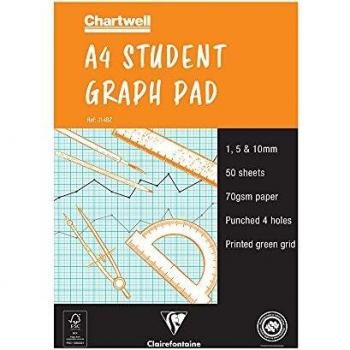 Chartwell Student A4 Graph Pad 1/5/10mm Grid 70gsm 50 Sheets