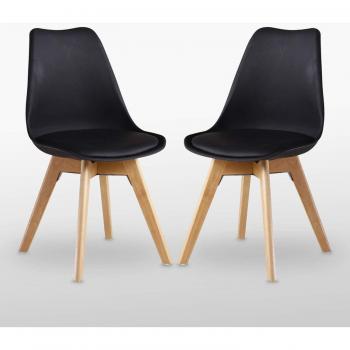 Lorenzo Tulip Dining Chair Duo – Padded Seating, Black