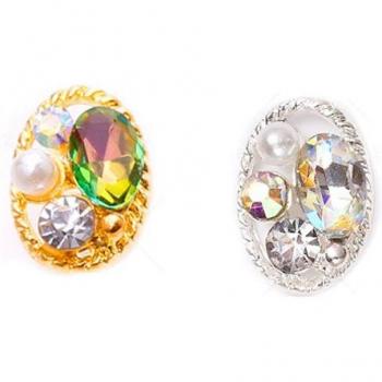 10PCS Metal Hollow Oval Rhinestone Charms for 3D Nail Art