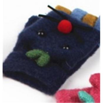 Thick Solid Cartoon Cat Fingerless Gloves for Children