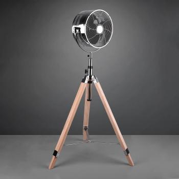 GD TRIO Reality Leuchten - Ventilatore da Terra Pedana Cromato e Legno 3 Piedi Vintage Tromso