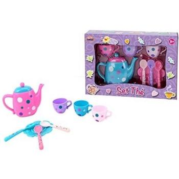 Teiera con set di 3 tazze pois decorate