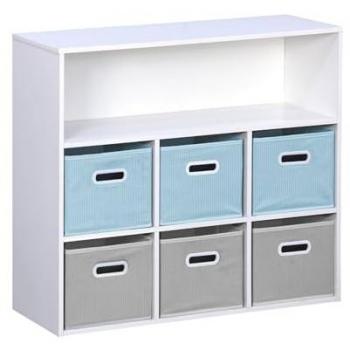Mueble infantil con 6 cestas de terciopelo, Camille, Azul, 129.5x76.2x70 cm