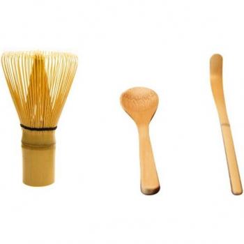 Juego de té tradicional japonés de bambú con cuchara y cucharilla