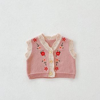 Ropa de Primavera para Bebé Niña - Chaleco Bordado con Cuello en V, Tallas 6M-3T