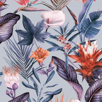 Debona - Flora Silver Wallpaper Floral Tropical Jungle Lilac Purple Natural